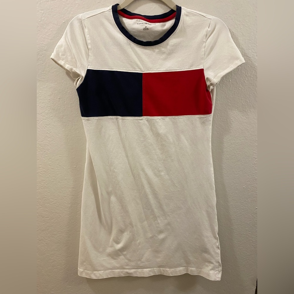 Tommy Hilfiger Women's Red and Blue Classic Colorblock Tshirt dress